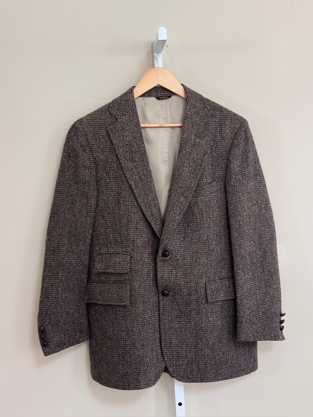 Vintage Harris Tweed Perkins Shearer Blazer 40R Brown Handwoven Scottish Wool